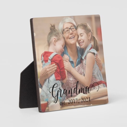 Grandma Established Year Modern Black Script Photo フォトプラーク (正面)