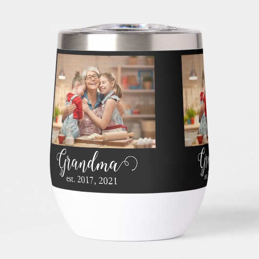 Grandma Established Year Modern White Script Photo (正面)