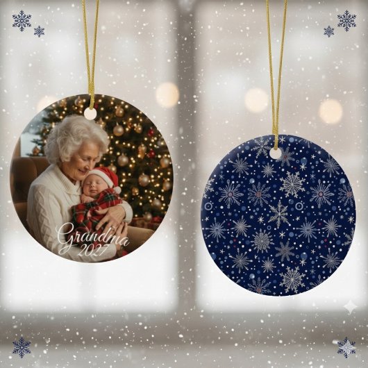 Grandma First Christmas Photo Snowflake Keepsake セラミックオーナメント