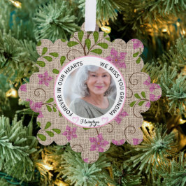 Grandma Forever in Our Hearts Pink Floral オーナメントカード