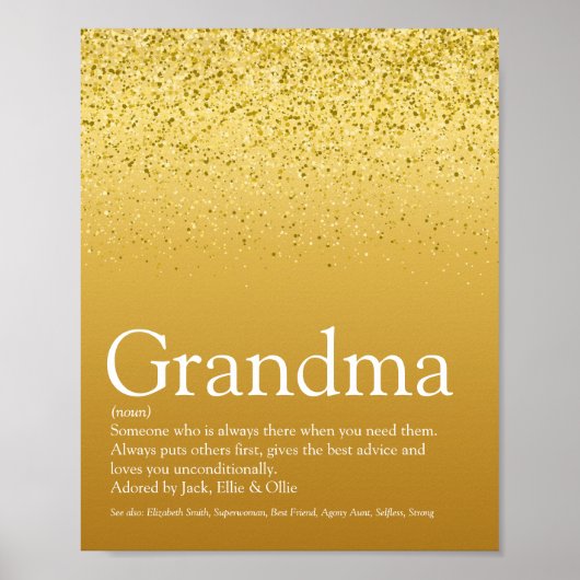 Grandma, Grandmother Definition Gold Glitter ポスター (正面)