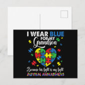 Grandma Grandpa I Wear Blue For My Grandson Autism ポストカード (正面/裏面)