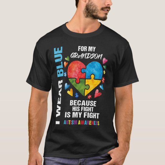 Grandma Grandpa I Wear Blue For My Grandson Autism Tシャツ (正面)