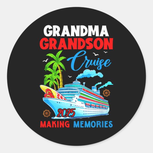 Grandma Grandson Cruise 2025 Memories Christmas Fa ラウンドシール (正面)