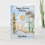 Grandma Happy January Birthday Owl Cake カード (正面)