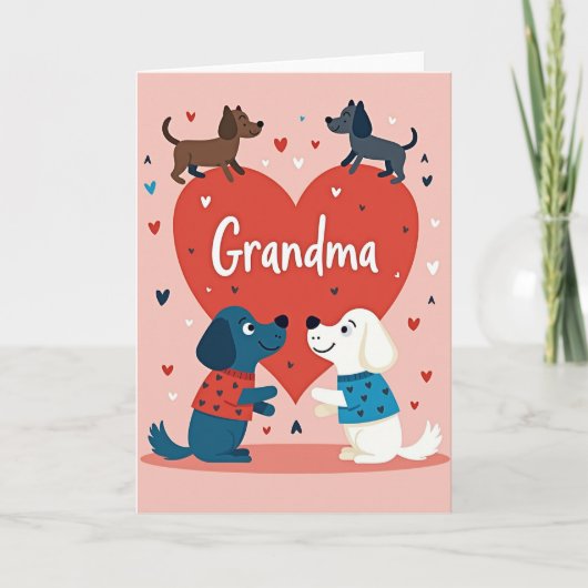 Grandma Heart Pattern Dogs Card カード (正面)