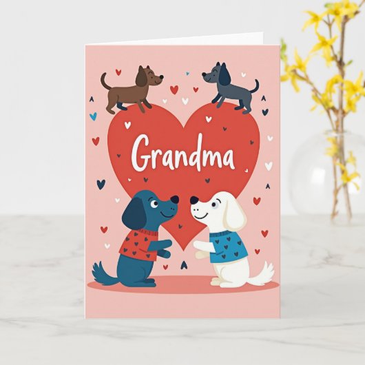 Grandma Heart Pattern Dogs Card カード (黄色い花)