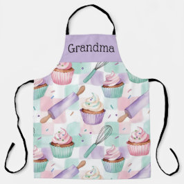 Grandma Lavender Teal Cupcake Baking Crew エプロン