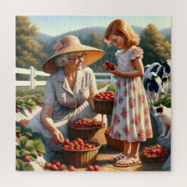 Grandma & Me Strawberry Picking – Summer Farm Memo ジグソーパズル