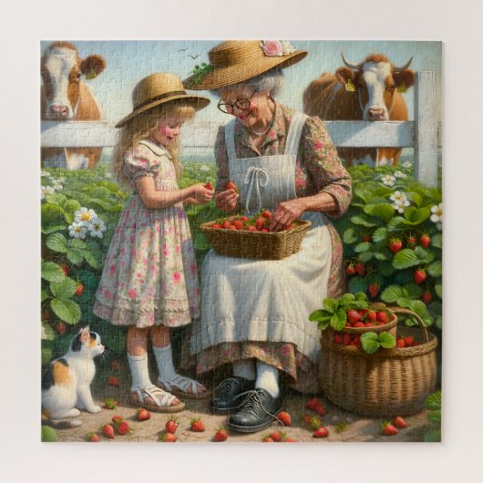 Grandma & Me Strawberry Picking Summer Harvest Joy ジグソーパズル (縦)
