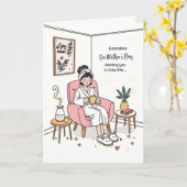 Grandma Mother's Day Cozy Relaxing Illustration カード (黄色い花)