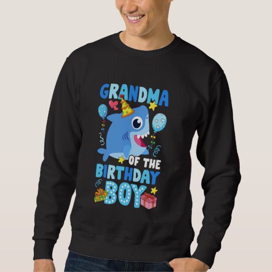 Grandma Of The Birthday Boy Shark Ocean Theme Fami スウェットシャツ (正面)