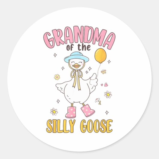 Grandma Of The Silly Goose First Birthday Family M ラウンドシール (正面)