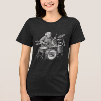 Grandma Rocks | おばあちゃんがロックドラムを叩く面白いヴィンテージロックデザイン トライブレンドTシャツ