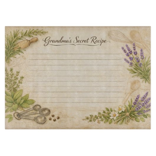 Grandma’s Secret Recipe – Vintage Botanical  カッティングボード (正面)