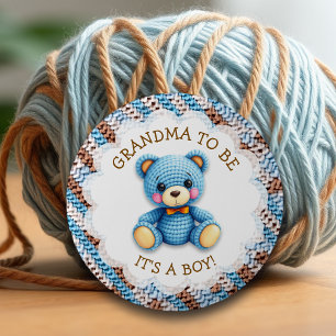 Grandma to be かぎ針編みテディベア ベビーシャワー 缶バッジ