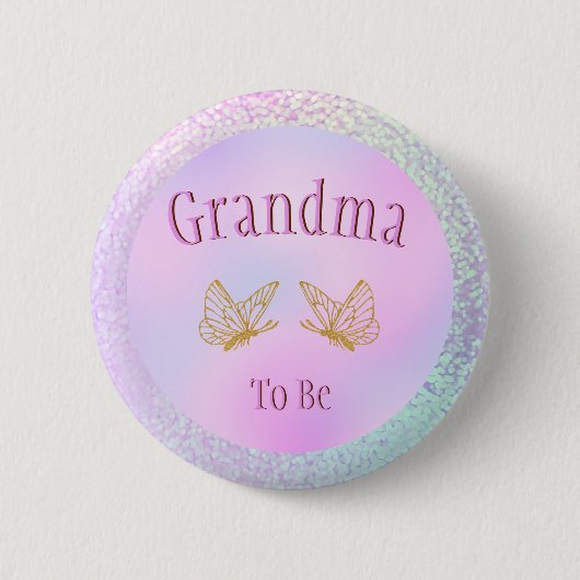 Grandma To Be Baby Shower Girl Whimsical Butterfly 缶バッジ (正面)