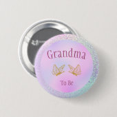 Grandma To Be Baby Shower Girl Whimsical Butterfly 缶バッジ (正面&裏面)
