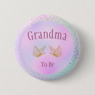Grandma To Be Baby Shower Girl Whimsical Butterfly 缶バッジ