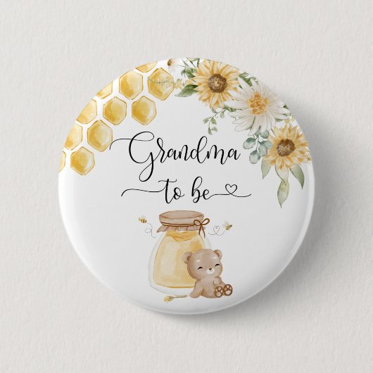 Grandma to be Button. Sunflower honey bear 缶バッジ (正面)