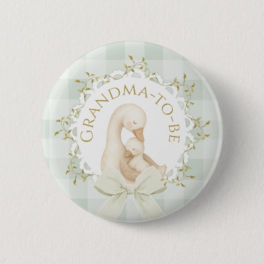 Grandma to be Silly Goose Sage Green Baby Shower 缶バッジ (正面)