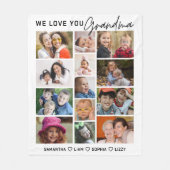 Grandma We Love You 13 Photo Collage White フリースブランケット (正面)