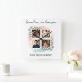Grandma we love you 6 Photo Collage Eucalyptus スクエア壁時計 (ホーム)