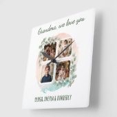 Grandma we love you 6 Photo Collage Eucalyptus スクエア壁時計 (傾斜)
