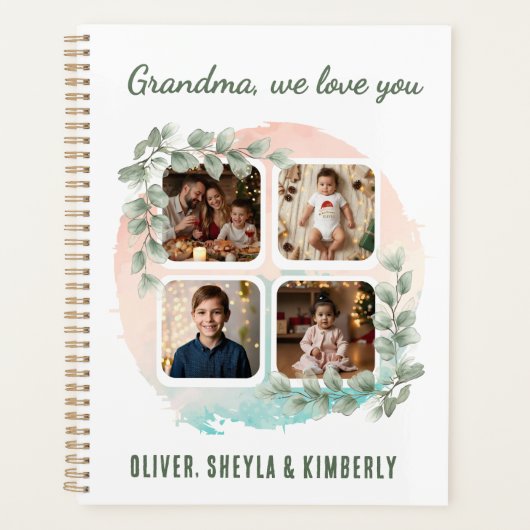 Grandma we love you 6 Photo Collage Eucalyptus プランナー手帳 (正面)