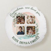 Grandma we love you 6 Photo Collage Eucalyptus ラウンドクッション (裏面)