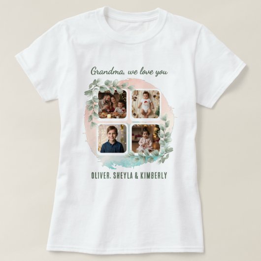 Grandma we love you 6 Photo Collage Eucalyptus Tシャツ (デザイン正面)