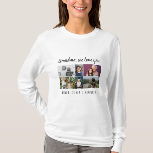 Grandma we love you Grandchildren 6 Photo Collage Tシャツ (正面)