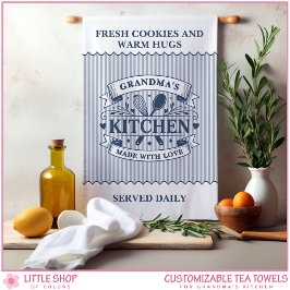 Grandmas Kitchen Blue Stripes Customizable キッチンタオル