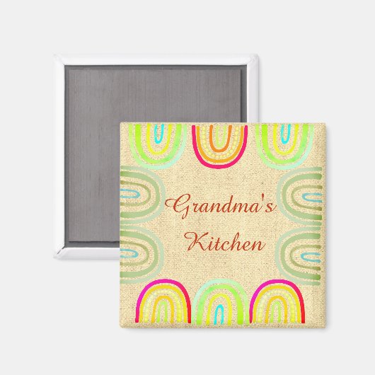 Grandma's Kitchen Folk Rainbow Pattern マグネット (正面/裏面)