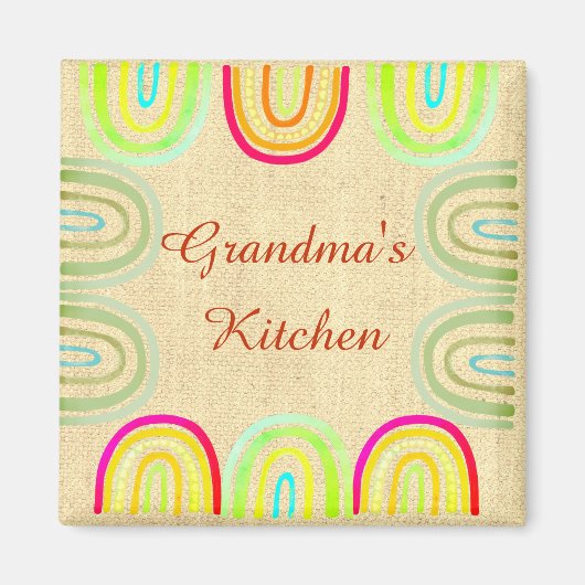 Grandma's Kitchen Folk Rainbow Pattern マグネット (正面)