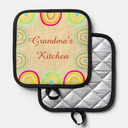 Grandma's Kitchen Folk Rainbow Pattern 鍋敷き (正面/裏面)