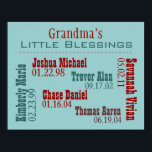 Grandmas Little Blessings Posters with Names ポスター<br><div class="desc">Make a custom poster for grandma with the names and birthdays of her grandchildren. This is a perfect gift for Christmas or Mother's Day. In this example the kids in the same family has the same colored names. And the girls names are on the outside and the boys are in...</div>