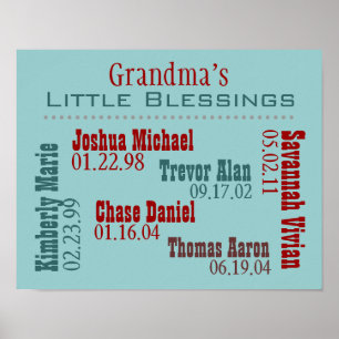 Grandmas Little Blessings Posters with Names ポスター