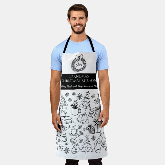 Grandma's Personalized Christmas Doodle Baking エプロン (着用した状態)