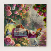 Grandma's Rose Garden Calico Cat & Floral Scene ジグソーパズル (横)