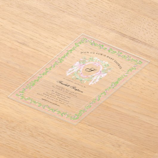 Grandmellinial Botanical Bow Crest  アクリル招待状 (レイダウン)