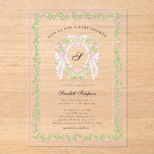 Grandmellinial Botanical Bow Crest アクリル招待状 (正面)