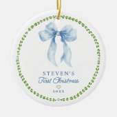 Grandmillenial Bowsベビーの初めてのクリスマス写真 セラミックオーナメント (正面)