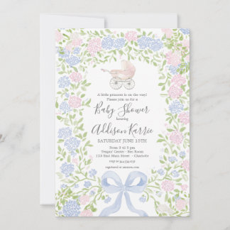 Grandmillennial baby carriage baby shower invite 招待状