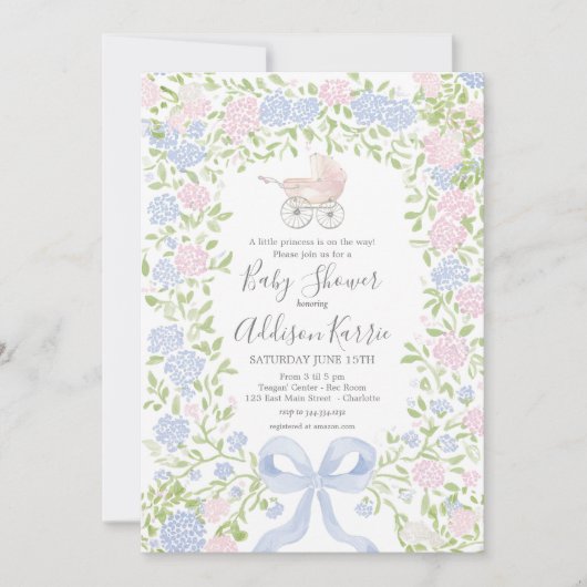 Grandmillennial baby carriage baby shower invite 招待状 (正面)