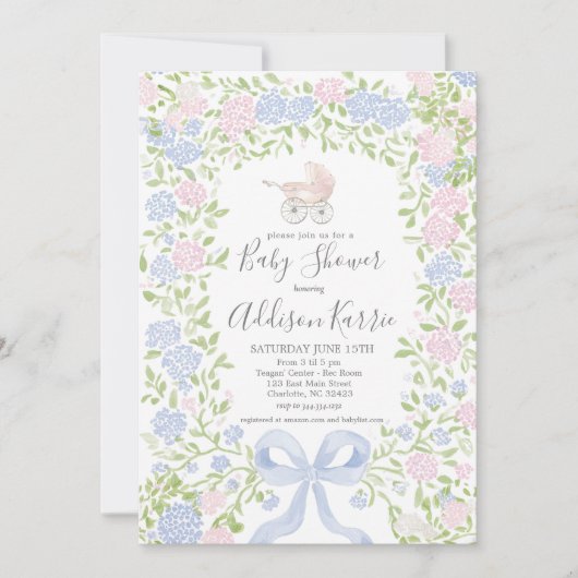 Grandmillennial baby carriage shower invitation 招待状 (正面)