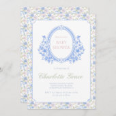 Grandmillennial Baby Shower招待状with Monogr 招待状 (正面/裏面)