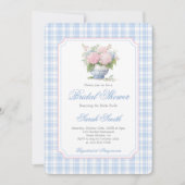 Grandmillennial Blue Gingham Bridal Shower  招待状 (正面)