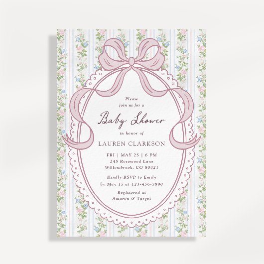 Grandmillennial Bow Vintage Flowers 案内状