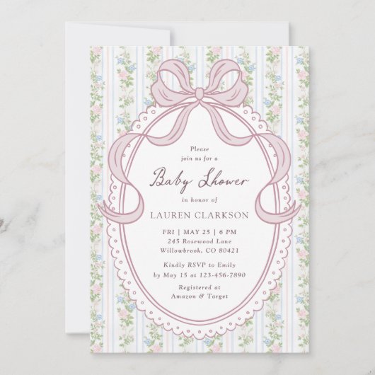 Grandmillennial Bow Vintage Flowers 案内状 (正面)